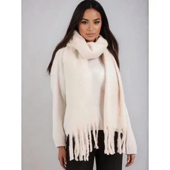 Šála Classic Scarf Světle béžová huňatá dámská / pánská zimní dlouhá šála s třásněmi