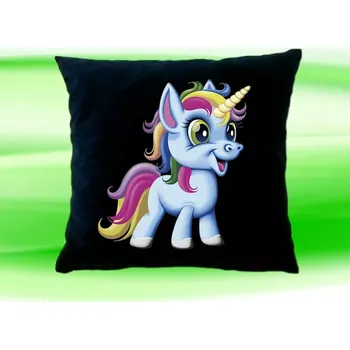 Dekorativní polštářek polštář jednorožec 35x35 cm černý (dětský polštářek s jednorožcem)