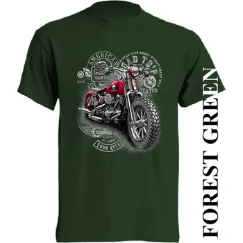Pánské tričko levne-bavlnene-tricko-potisk-motorka Barva: Forest green - lesní zelená, velikost: S