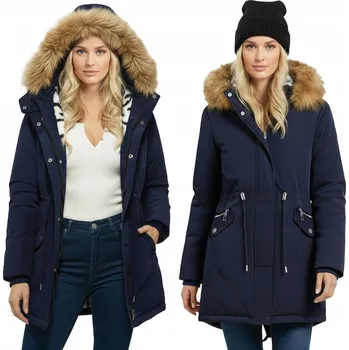 ZIMNÍ ZATEPLENÁ ZIMNÍ BUNDA S KOŽÍŠKEM, TEPLÁ DÁMSKÁ PARKA S KAPUCÍ 5XL