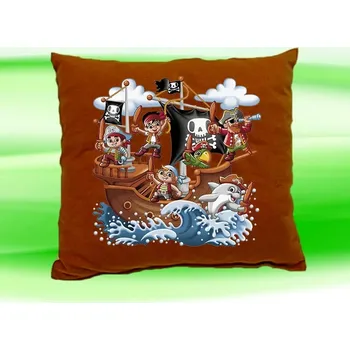 Dekorativní polštářek Polštářek piráti námořníci koráb loď hnědý (dětský polštář 35x35 cm s piráty)