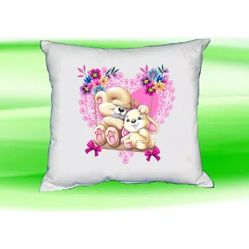 Dekorativní polštářek Polštářek medvídek s králíčkem 35x35 cm bílý (dětský polštář 35x35 cm)