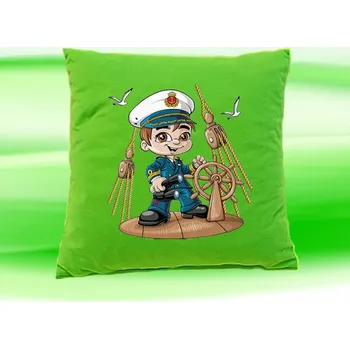 Dekorativní polštářek Dětský polštář kapitán námořník zelený (dětský polštářek 35x35 cm s námořníkem)