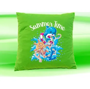 Dekorativní polštářek Polštářek s delfínem čas léta zelený (dětský polštář 35x35 cm s delfínem)