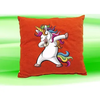 Dekorativní polštářek Polštářek tančící jednorožec cihlový (dětský polštář 35x35 cm s jednorožcem)