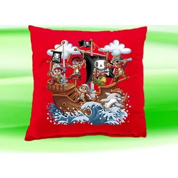 Dekorativní polštářek Polštářek piráti námořníci koráb loď červený (dětský polštář 35x35 cm s piráty)
