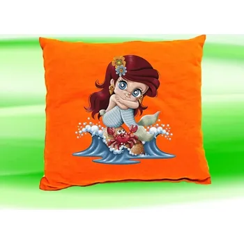 Dekorativní polštářek Polštářek malá mořská víla oranžový (dětský polštář 35x35 cm s vílou)