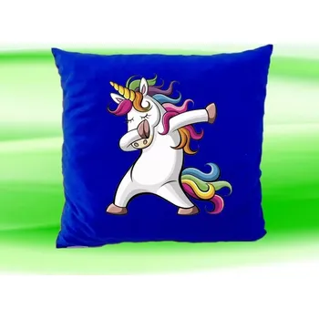 Dekorativní polštářek Polštářek tančící jednorožec modrý (dětský polštář 35x35 cm s jednorožcem)