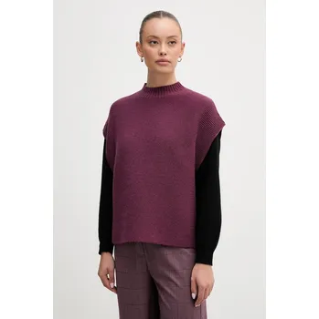 Dámská vesta Vesta s přídavkem vlny United Colors of Benetton fialová barva, s pologolfem, 1244D10EF 49X, vel. S