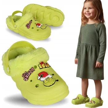 Dívčí pantofle Grinch Zelené dětské pantofle ZATEPLENÉ, VÁNOČNÍ, zahradní pantofle 29