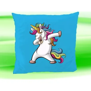 Dekorativní polštářek Polštářek tančící jednorožec tyrkysový (dětský polštář 35x35 cm s jednorožcem)