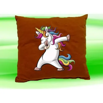 Dekorativní polštářek Polštářek tančící jednorožec hnědý (dětský polštář 35x35 cm s jednorožcem)