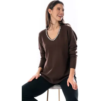 Dámský svetr Dámský svetřík HALKA 40/42 Tmavě hnědá