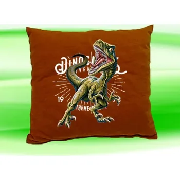 Dekorativní polštářek Polštářek Tyrannosaurus rex hnědý (dětský polštář 35x35 cm s dinosaurem)