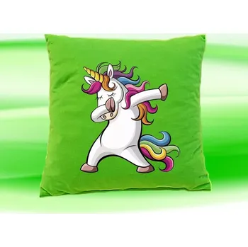 Dekorativní polštářek Polštářek tančící jednorožec zelený (dětský polštář 35x35 cm s jednorožcem)