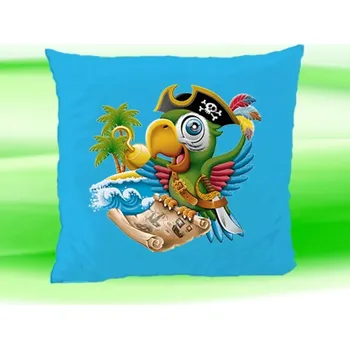 Dekorativní polštářek Polštářek papoušek pirát tyrkysový (dětský dětský polštář 35x35 cm s papouškem pirátem)