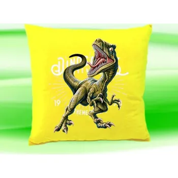 Dekorativní polštářek Polštářek Tyrannosaurus rex žlutý (dětský polštář 35x35 cm s dinosaurem)