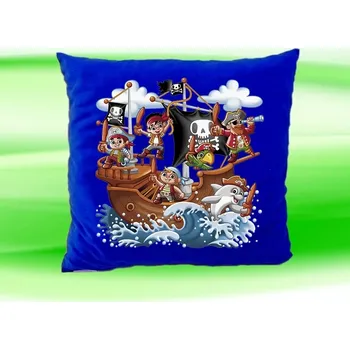 Dekorativní polštářek Polštářek piráti námořníci koráb loď modrý (dětský polštář 35x35 cm s piráty)