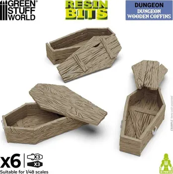 Plastikový model 3D Printed Dungeon Wooden Coffins 1:48 - 3D tištěné dřevěné rakve (3 ks)