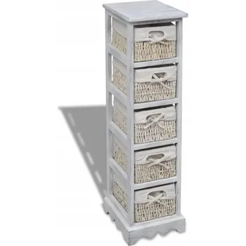 regál Dřevěný regál s 5 košíky, bílý