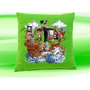 Dekorativní polštářek Polštářek piráti námořníci koráb loď zelený (dětský polštář 35x35 cm s piráty)