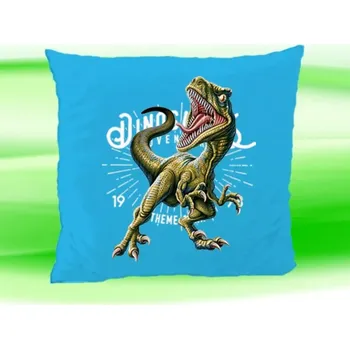 Dekorativní polštářek Polštářek Tyrannosaurus rex tyrkysový (dětský polštář 35x35 cm s dinosaurem)