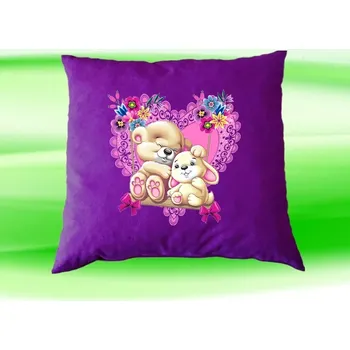 Dekorativní polštářek Polštářek medvídek s králíčkem fialový (dětský polštář 35x35 cm)