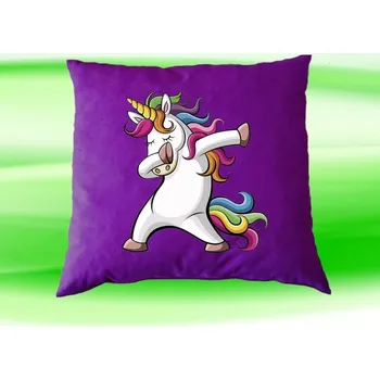 Dekorativní polštářek Polštářek tančící jednorožec fialový (dětský polštář 35x35 cm s jednorožcem)