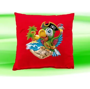 Dekorativní polštářek Polštářek papoušek pirát červený (dětský dětský polštář 35x35 cm s papouškem pirátem)