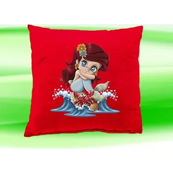 Dekorativní polštářek Polštářek malá mořská víla červený (dětský polštář 35x35 cm s vílou)
