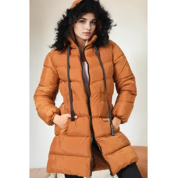Z9764 DEWBERRY WOMEN'S COAT-TAN dewberry černá | hnědá 3460868