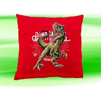 Dekorativní polštářek Polštářek Tyrannosaurus rex červený (dětský polštář 35x35 cm s dinosaurem)
