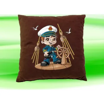 Dekorativní polštářek Dětský polštář kapitán námořník čokoládový (dětský polštářek 35x35 cm s námořníkem)