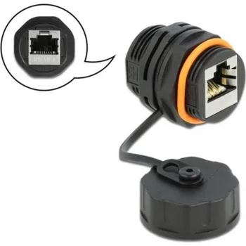 Elektrická zásuvka Delock 86695 Kabelová spojka RJ45 zásuvka ⇔ zásuvka RJ45 Cat. Cat. 6a s uzavíracím víčkem, voděodolná 86695 černá 1 ks