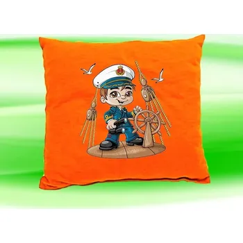 Dekorativní polštářek Dětský polštář kapitán námořník oranžový (dětský polštářek 35x35 cm s námořníkem)
