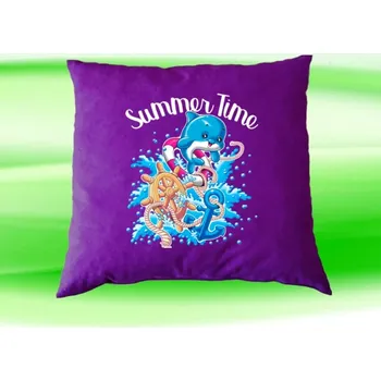 Dekorativní polštářek Polštářek s delfínem čas léta fialový (dětský polštář 35x35 cm s delfínem)