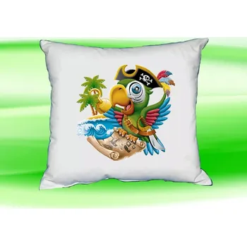 Dekorativní polštářek Polštářek papoušek pirát bílý (dětský dětský polštář 35x35 cm s papouškem pirátem)