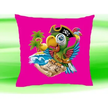 Dekorativní polštářek Polštářek papoušek pirát růžový (dětský dětský polštář 35x35 cm s papouškem pirátem)