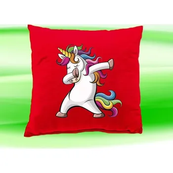 Dekorativní polštářek Polštářek tančící jednorožec červený (dětský polštář 35x35 cm s jednorožcem)