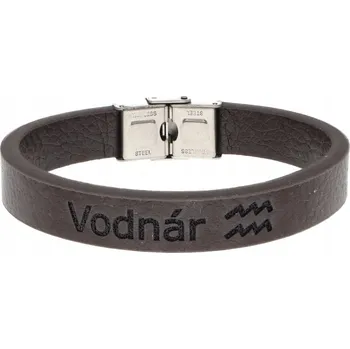 Náramek Pánský kožený náramek hnědý se znamením Vodnár