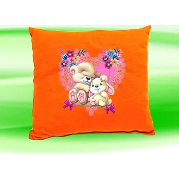 Dekorativní polštářek Polštářek medvídek s králíčkem oranžový (dětský polštář 35x35 cm)