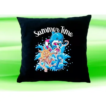 Dekorativní polštářek Polštářek s delfínem čas léta černý (dětský polštář 35x35 cm s delfínem)