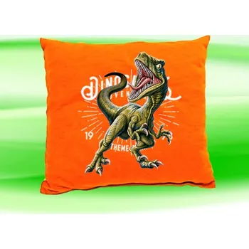 Dekorativní polštářek Polštářek Tyrannosaurus rex oranžový (dětský polštář 35x35 cm s dinosaurem)