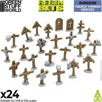 Plastikový model 3D Printed Trench Wooden Crosses 1:48-1:35 - 3D tištěné dřevěné kříže (24 ks)