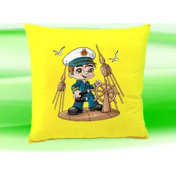 Dekorativní polštářek Dětský polštář kapitán námořník žlutý (dětský polštářek 35x35 cm s námořníkem)