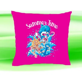 Dekorativní polštářek Polštářek s delfínem čas léta růžový (dětský polštář 35x35 cm s delfínem)