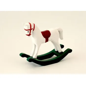 Vánoce Dřevěná dekorace - Houpací koníček MALÝ BÍLO-ČERVENÝ