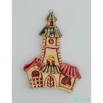 Vánoční dekorace Keramická ozdoba kostelíček Classic Listíková