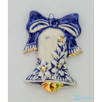 Vánoční ozdoba Keramická ozdoba zvoneček s mašlí tmavý Royal Listíková