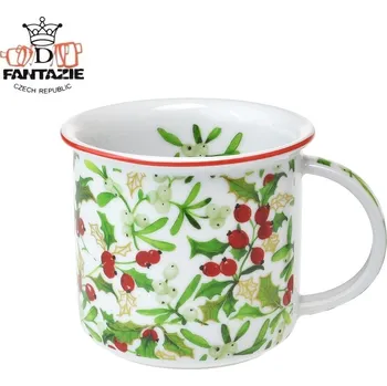 Český porcelán, Dubí Hrnek Tina porcelánový plecháček 350 ml Jmelí a cesmína